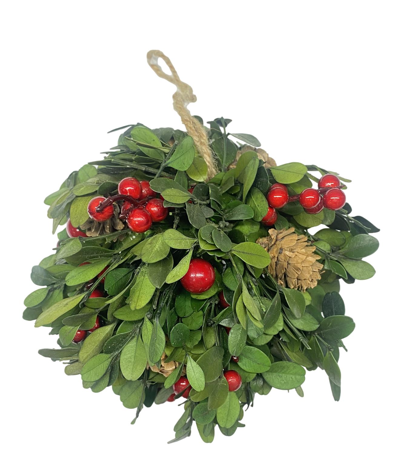 6" Boxwood and Berries Ball Ornament