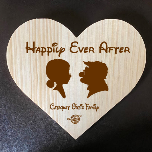 Up With Love!  Ellie and Carl Inspired Wooden Heart Love Plaque - Personalized Family Name/Est Date