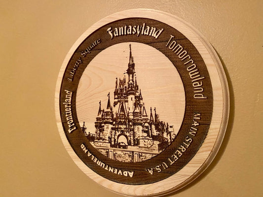 WDW Castle Celebration Sign with Lands around the Kingdom