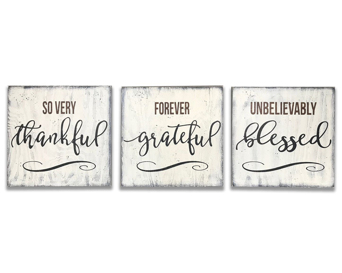 So Very Thankful Grateful Blessed Wood Sign Set