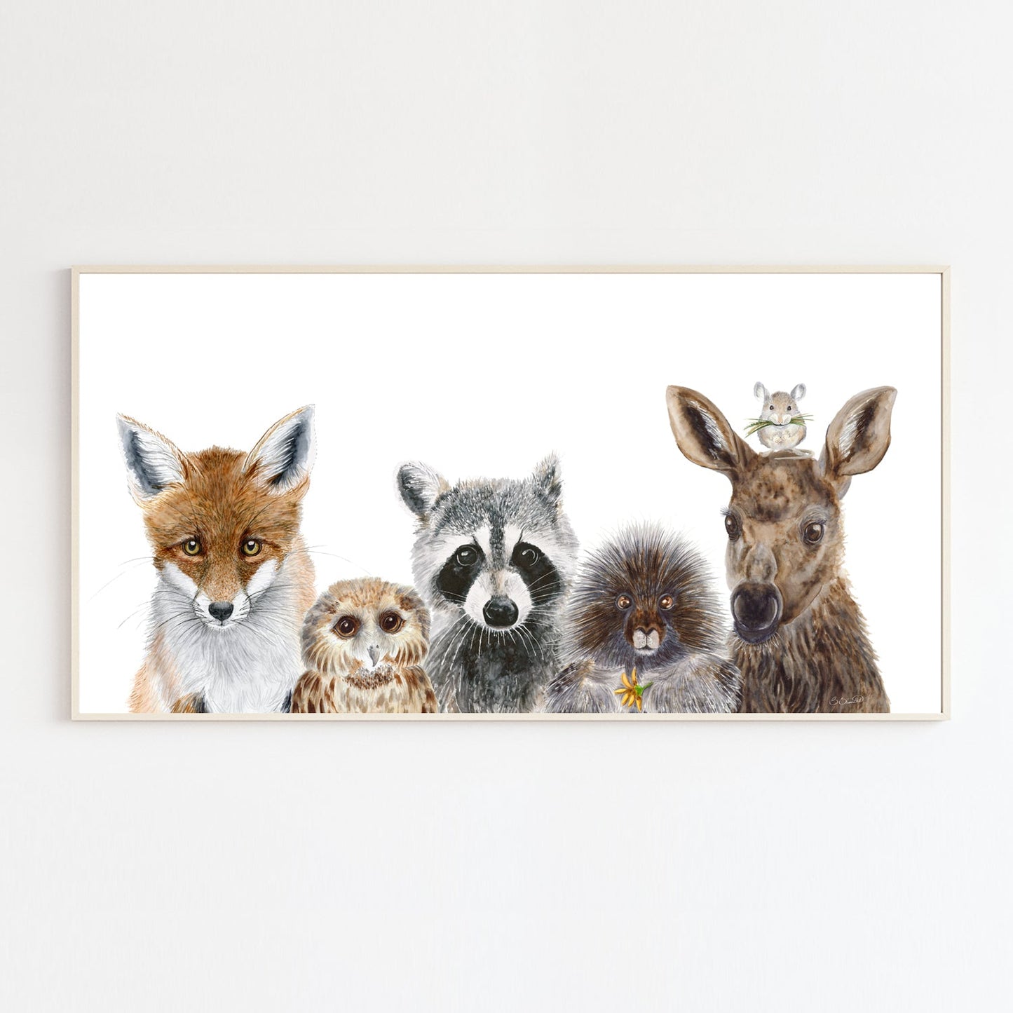 Woodland Animal Nursery Decor - Panoramic Baby Room Print