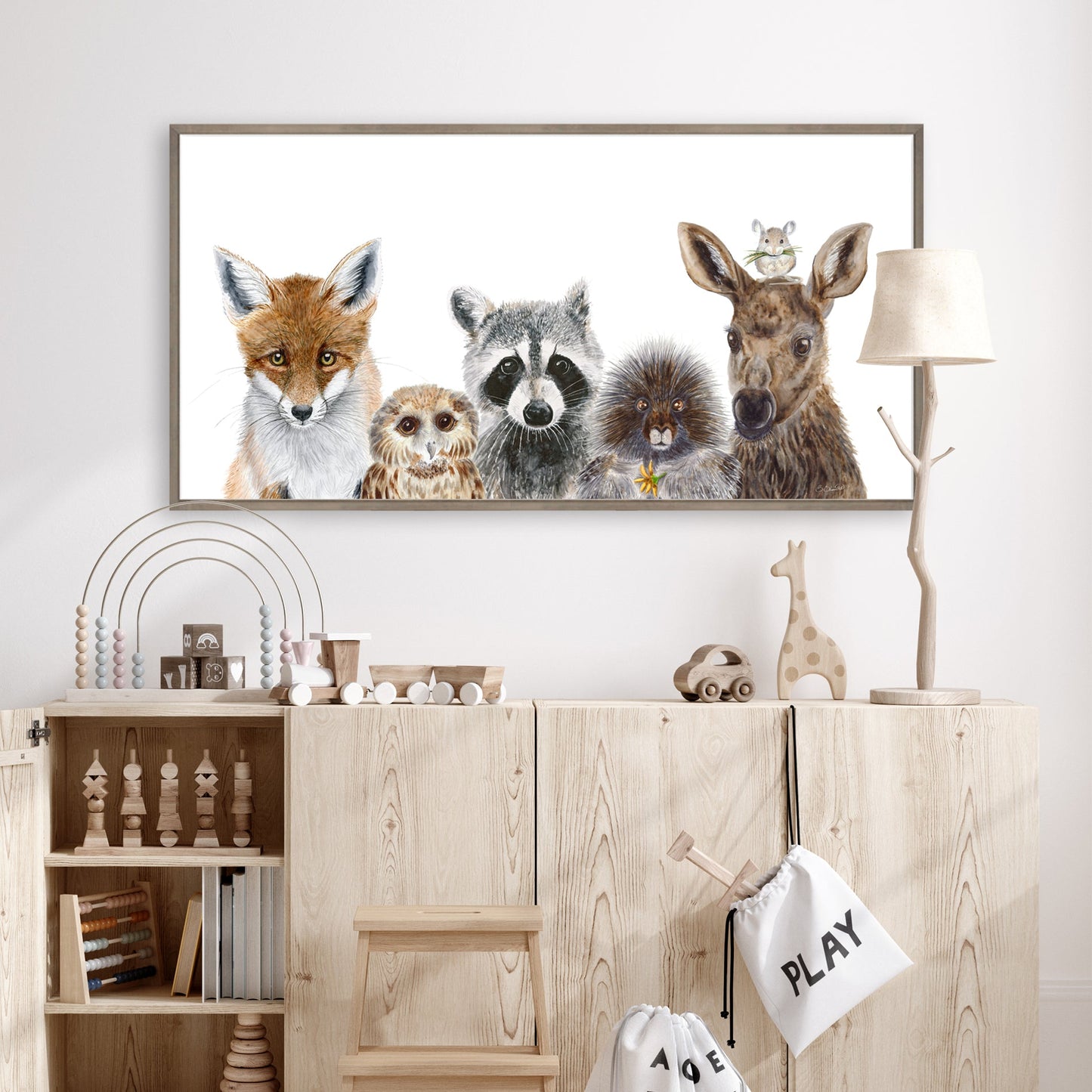 Woodland Animal Nursery Decor - Panoramic Baby Room Print