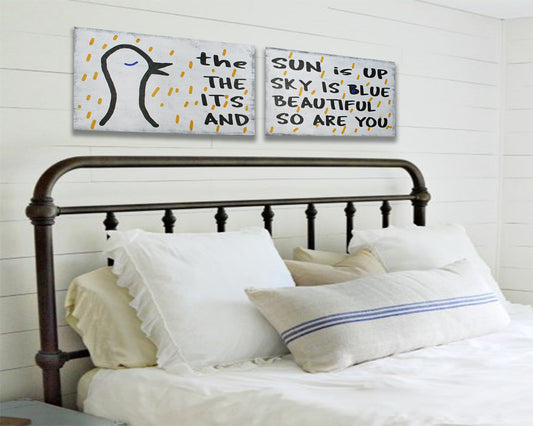 The Sun Is Up The Sky Is Blue It's Beautiful And So Are You Wood Sign Set